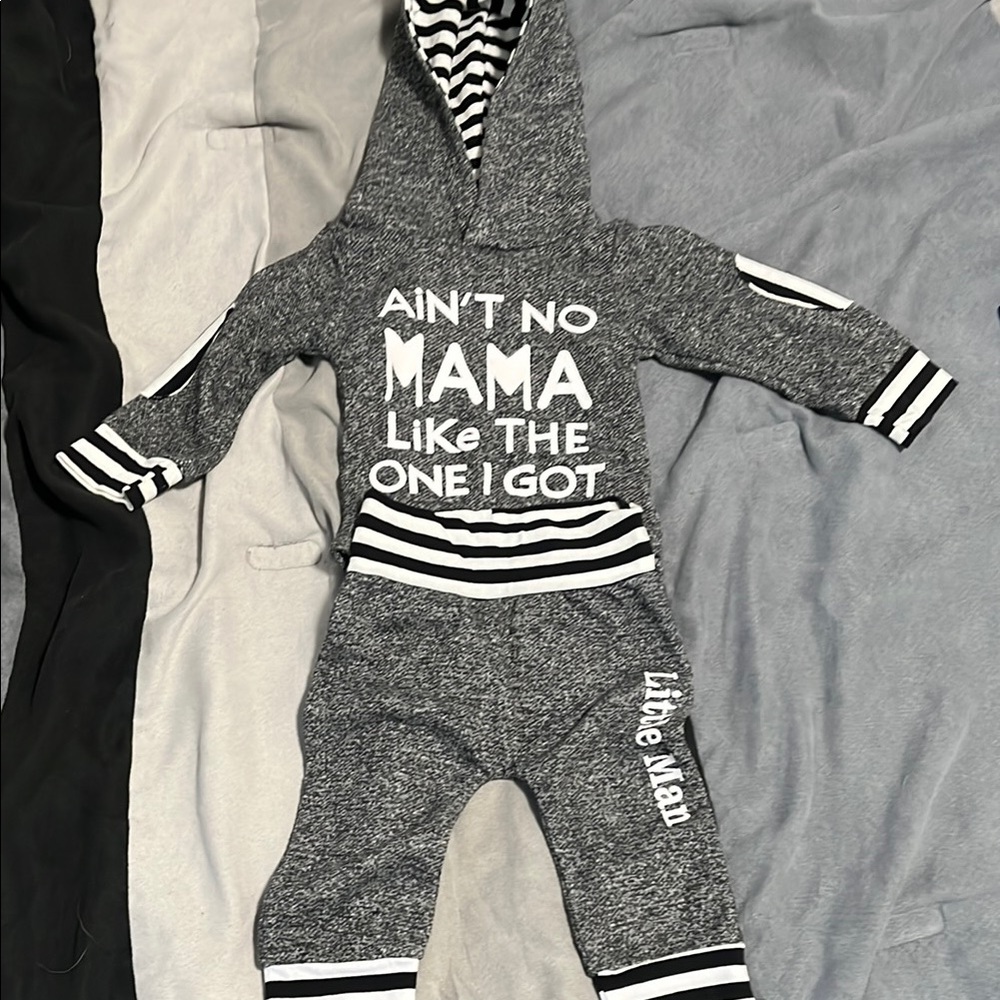 Gray and White Striped Baby Hoodie Set
